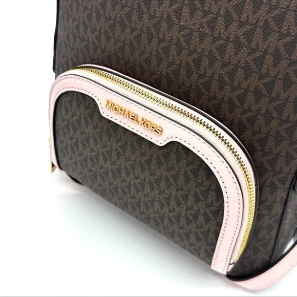 Michael Kors Medium Jaycee Zip Packet Backpack Brown/Light Pink - Picture 7 of 14